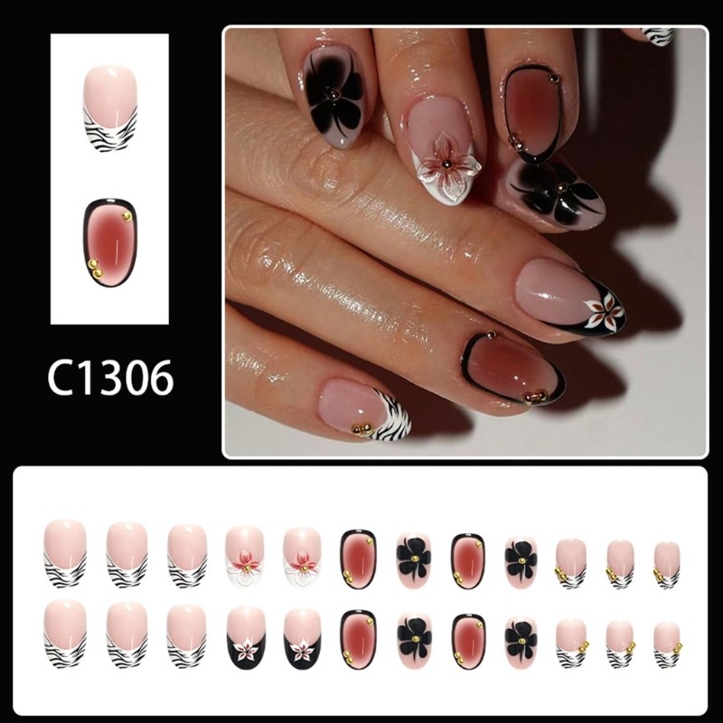 Pack of 24 Short Artificial Nail Oval Leopard Short Glossy Nail Art Manicure
