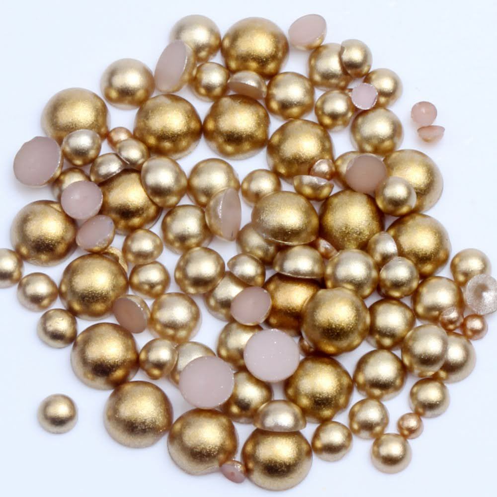 50/250pcs Mixed 3D Gold/Silver Metallic Round Solid Bead Stud Nail Art Decoratio
