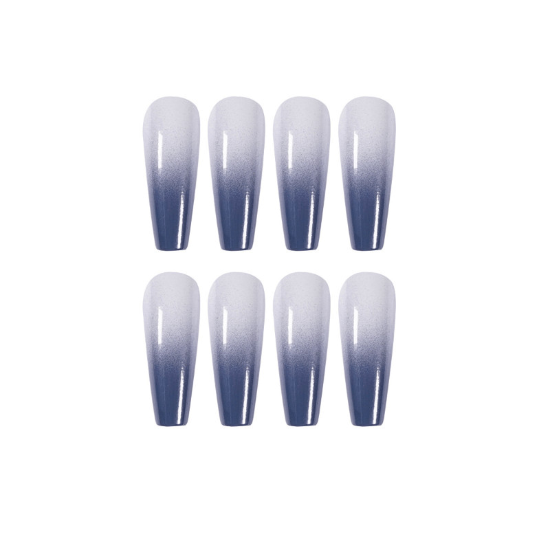 47Pcs-Long Coffin Gray White Gradient Glossy Fake Press on Nails Art Set