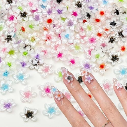 100Pcs 3D Flower Nail Charms Colorful Five-Petal Flower Nail Resin Flower -6