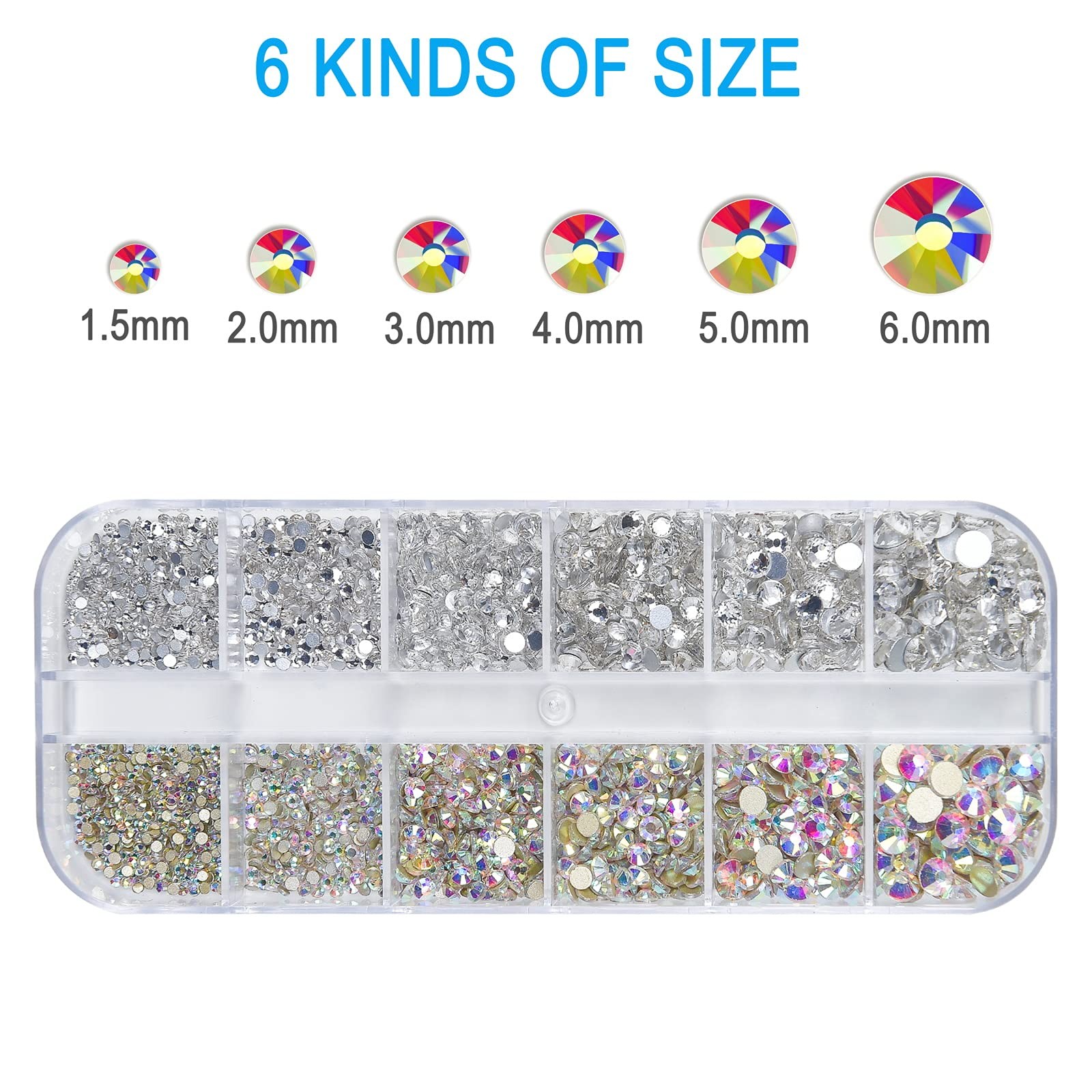 Nail Art Rhinestones Kit HUETFAT 2400pcs Nail Gems Ab Flatback Rhinestones Ge…