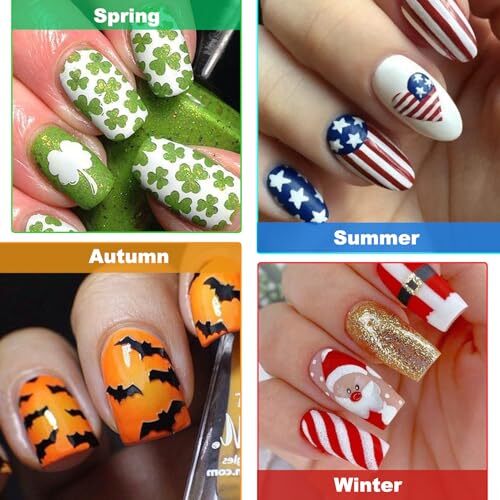 24 Sheets Seasonal Nail Art Stickers, Four Season Variety Pack All Holiday