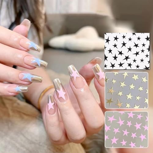 8PCS Star Nail Stickers 3D Shiny Glitters Starlight Self-Adhesive Nail Decals