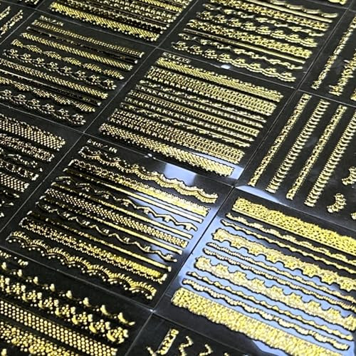 30 Sheets Gold Line Nail Art Stickers Gold Lace Nail Stickers 3D Self-Adhesive