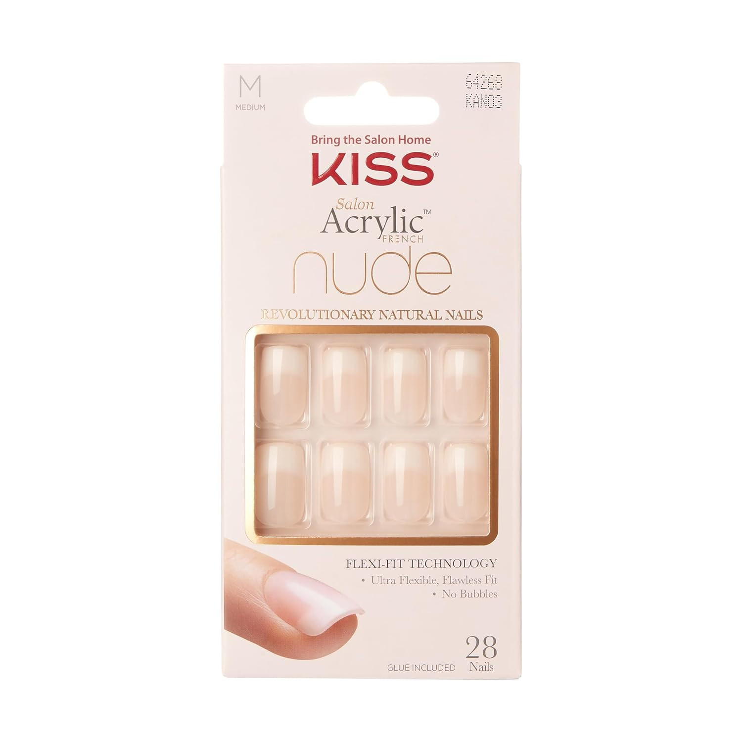 Salon Acrylic Press On Nails, Nail glue included, ‘Cashmere’, French, Medium Siz