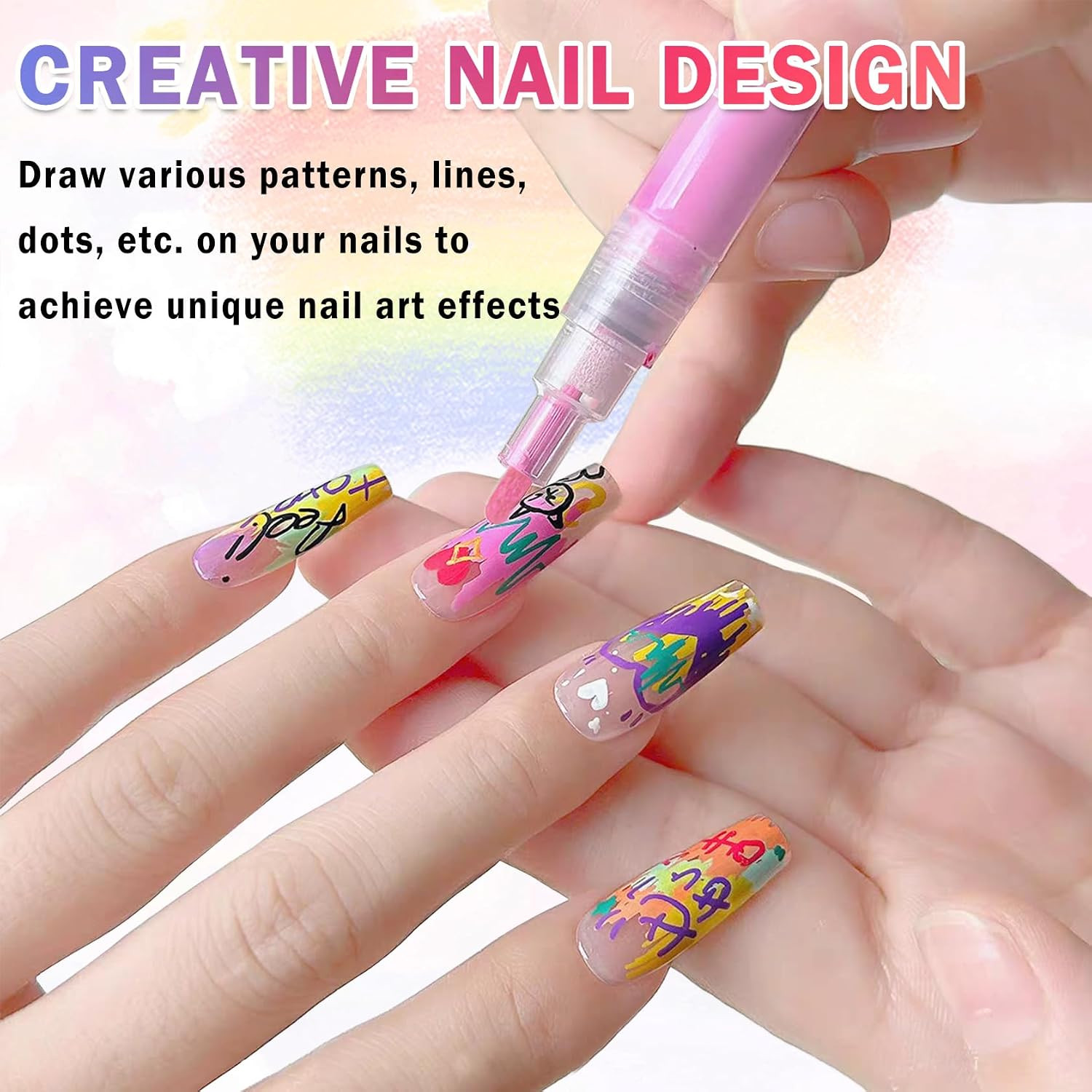 12 Colors Nail Art Pens Set, Nail Polish Markers Pens Quick Dry | 3D Acrylic Pai