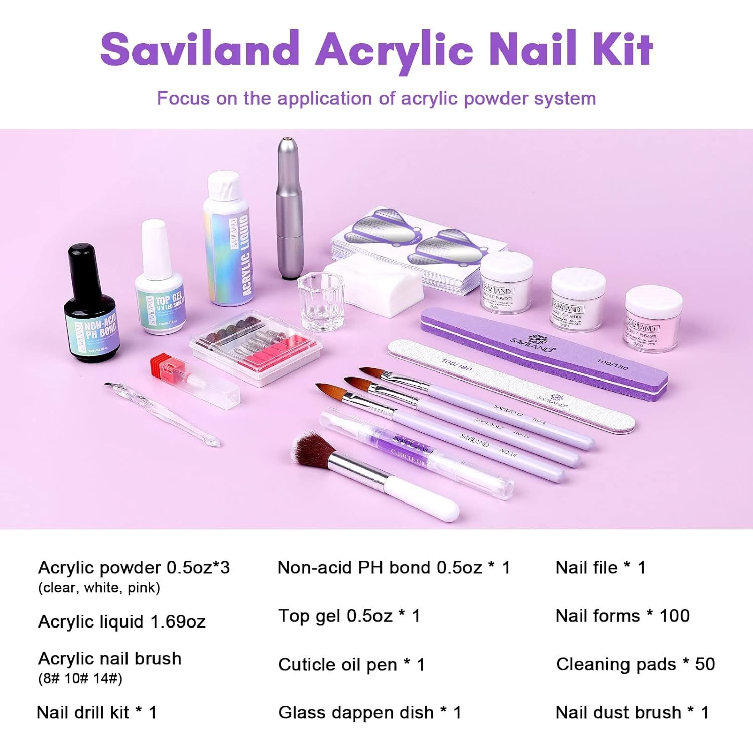 Acrylic Nail Kit with Drill: Professional 0.5Oz Clear/White/Pink Acrylic Powd…