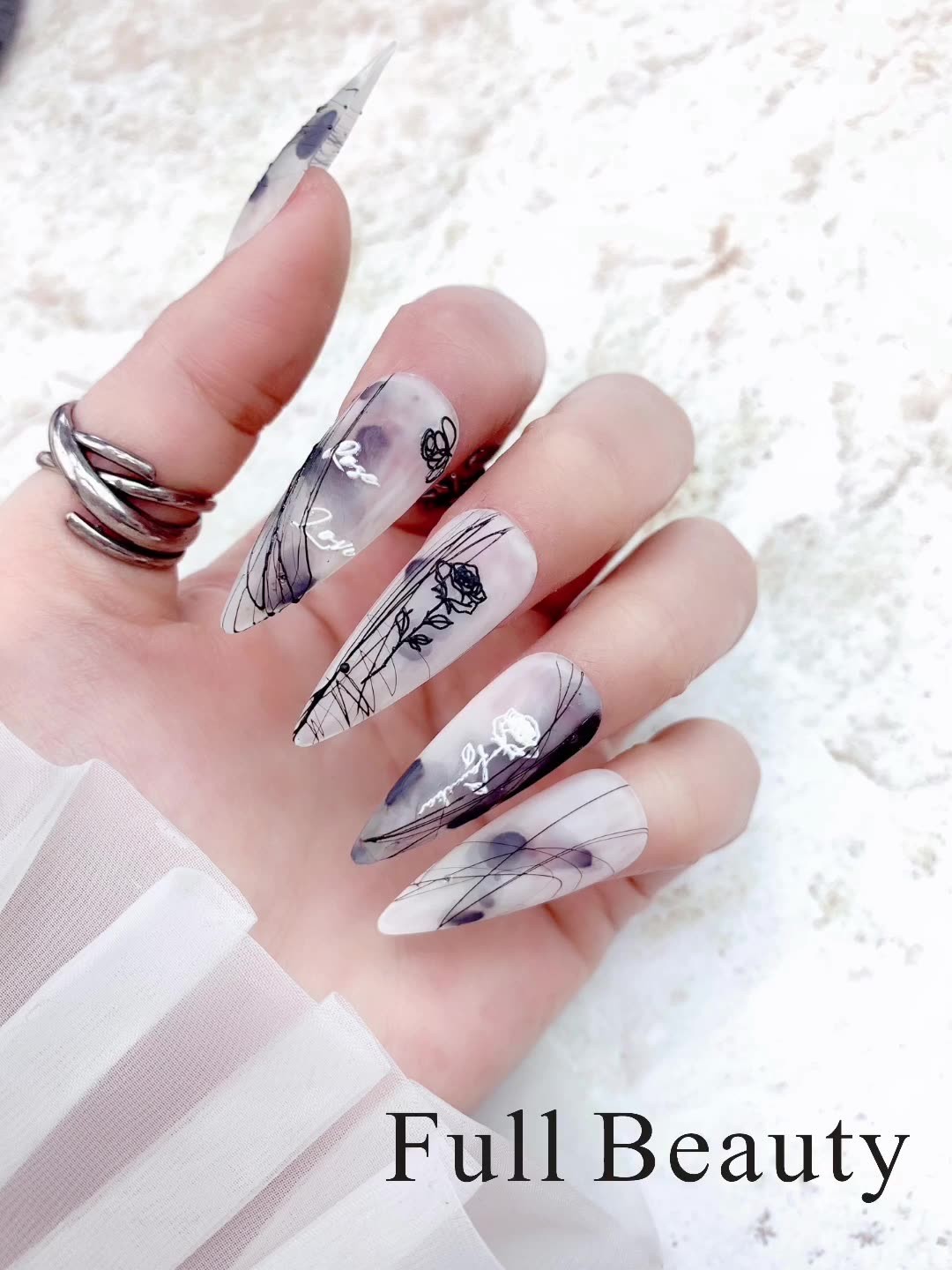 2Pcs White Butterfly Flower Lily Petal Matte Effect Thin Nail Art Stickers NH27
