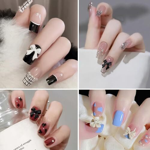 3D Bow Nail Charms, 6 Colors 3D Acrylic Colorful Bow-Knot Nail Art Pink-Bow