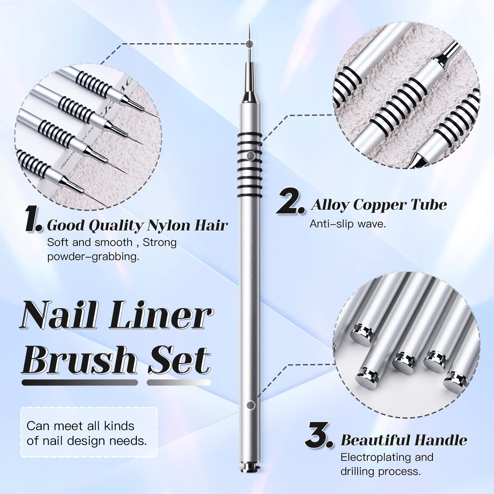 6Pcs Nail Art Liner Brush Set – Thin Striping & Dotting Pens for UV Gel Design