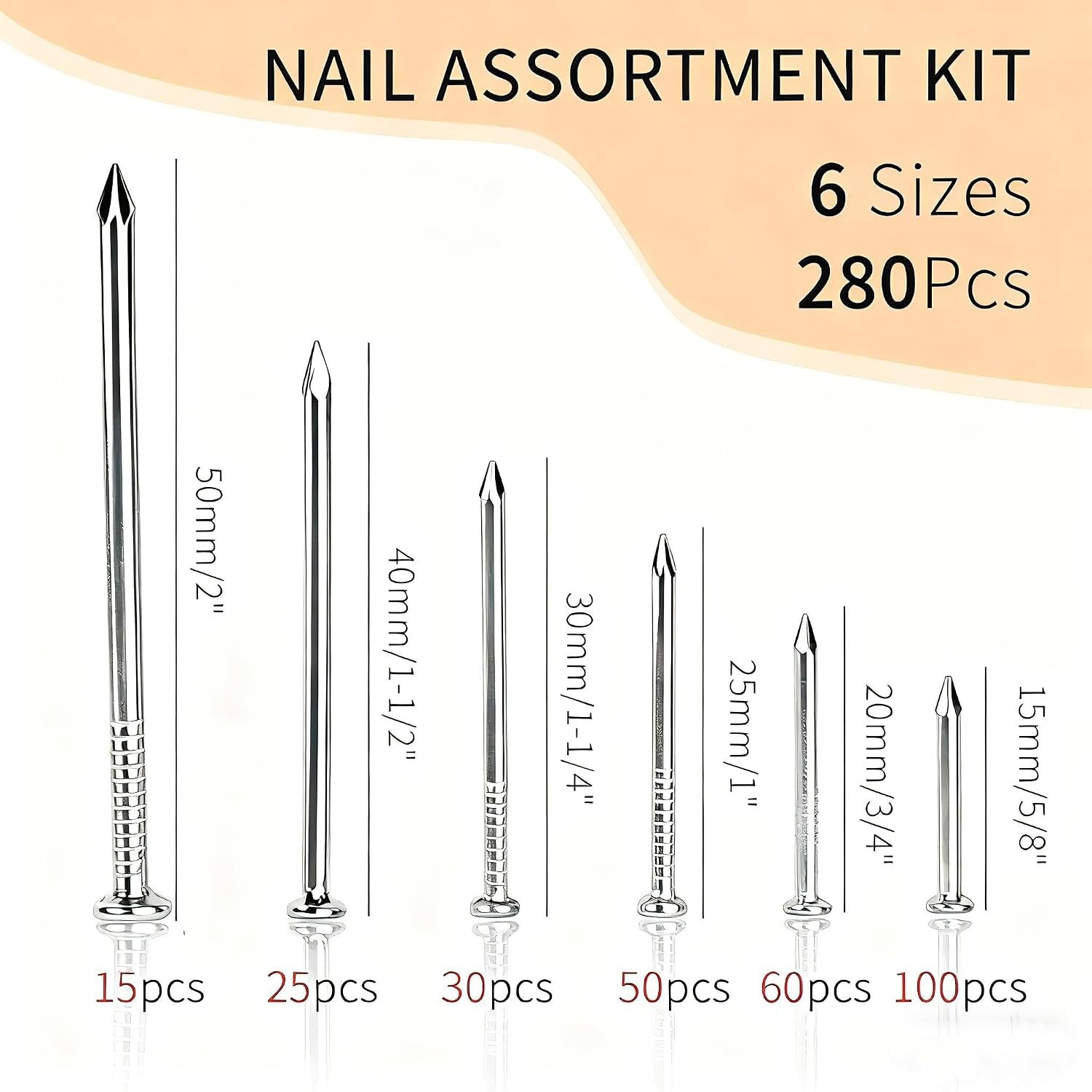 280 Pcs Corrosion-Resistant Nail Kit – Versatile 6 Size Selection Included