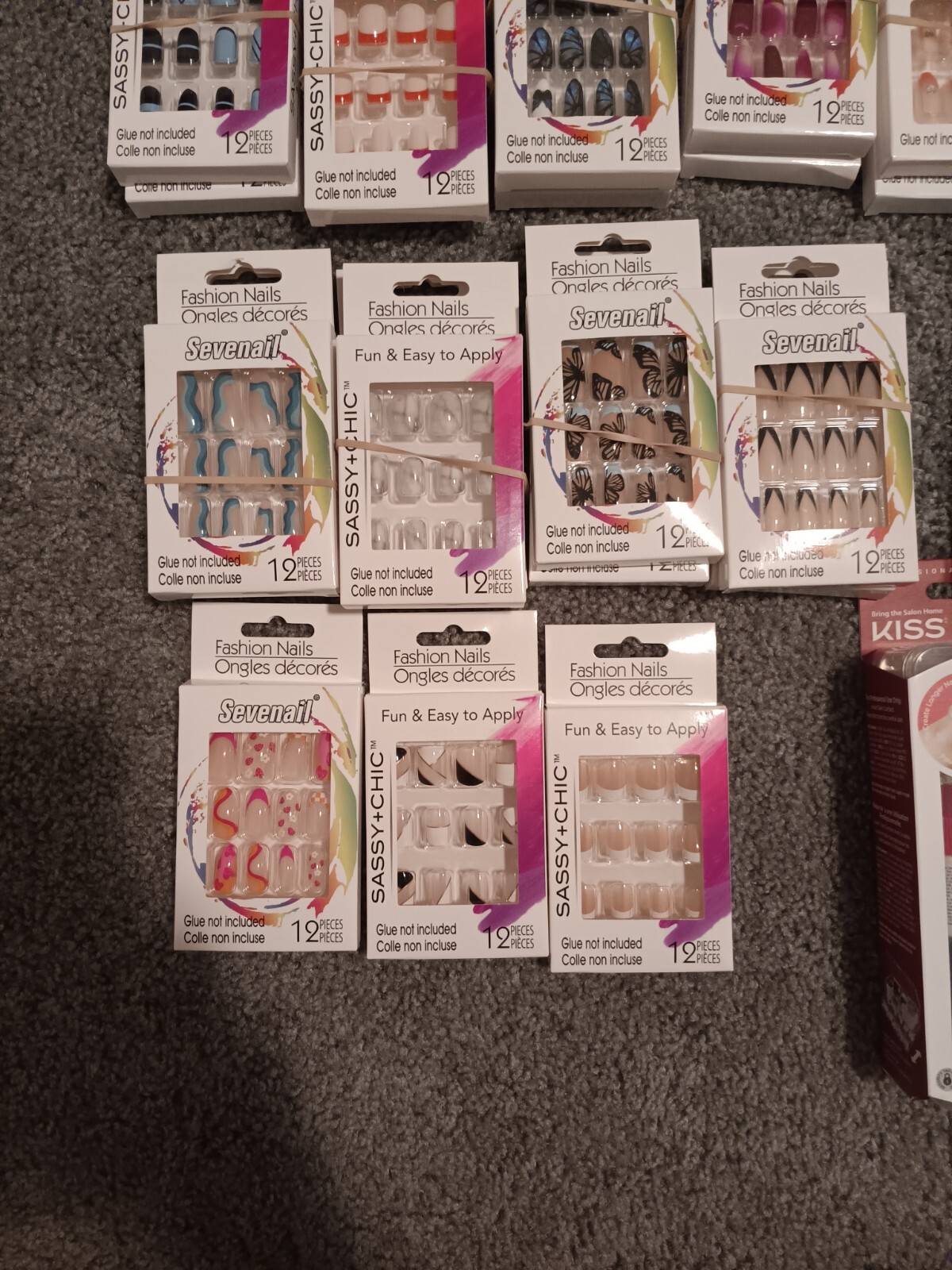 Large Lot Of Glue On Nails. 68 Boxes Total. 3 Acrylic Sculpture Kits. New.