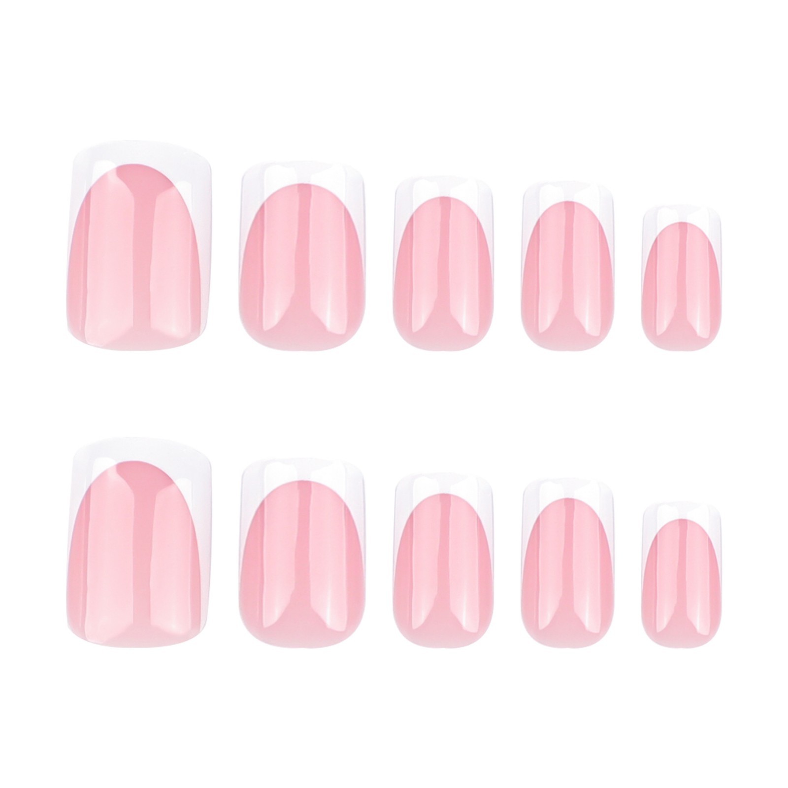 White French Tip Press on Nails Short Square False Nails Nude Pink Coffin