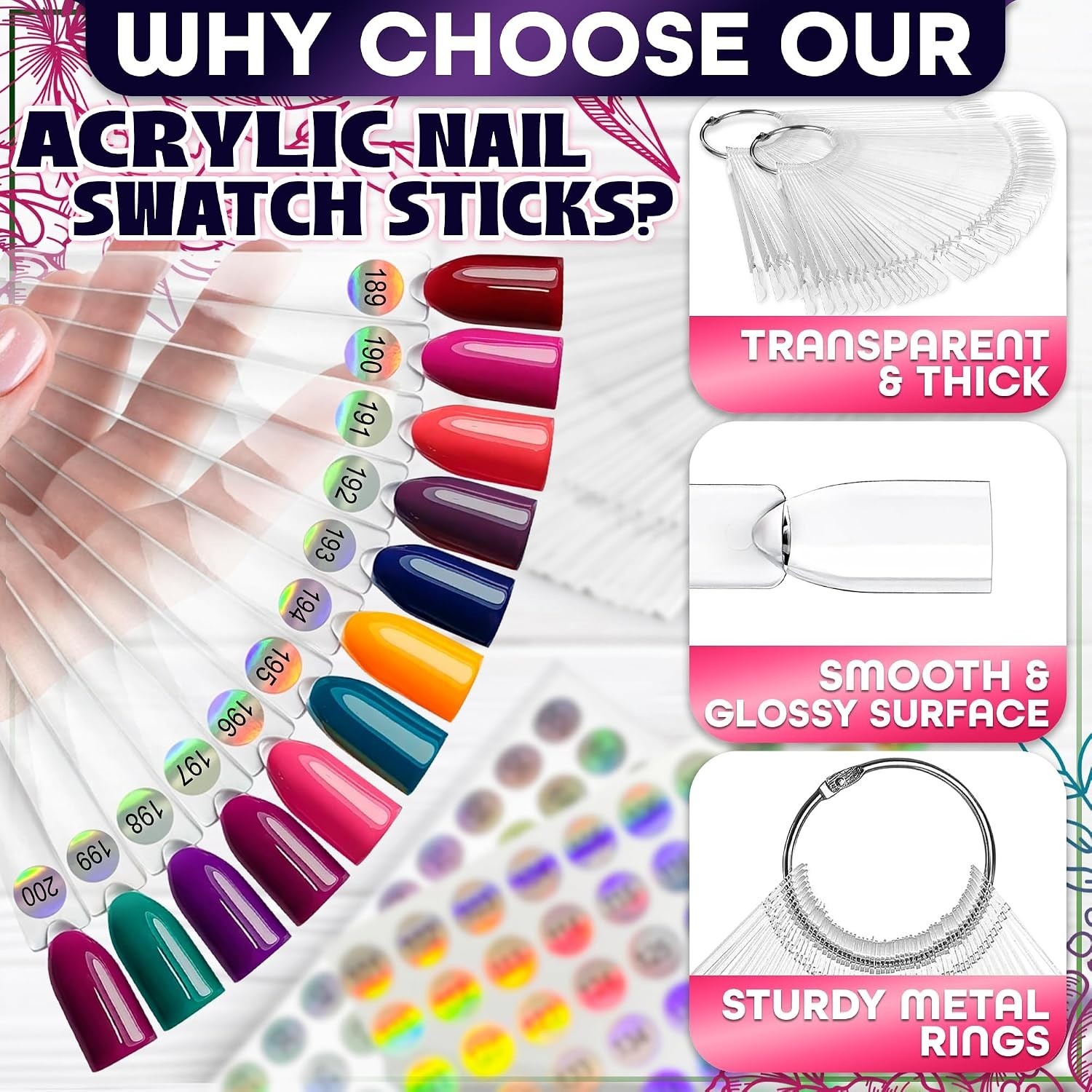 200 Pcs Nail Swatch Sticks – Clear Swatches for Gel Polish – Transparent Acrylic