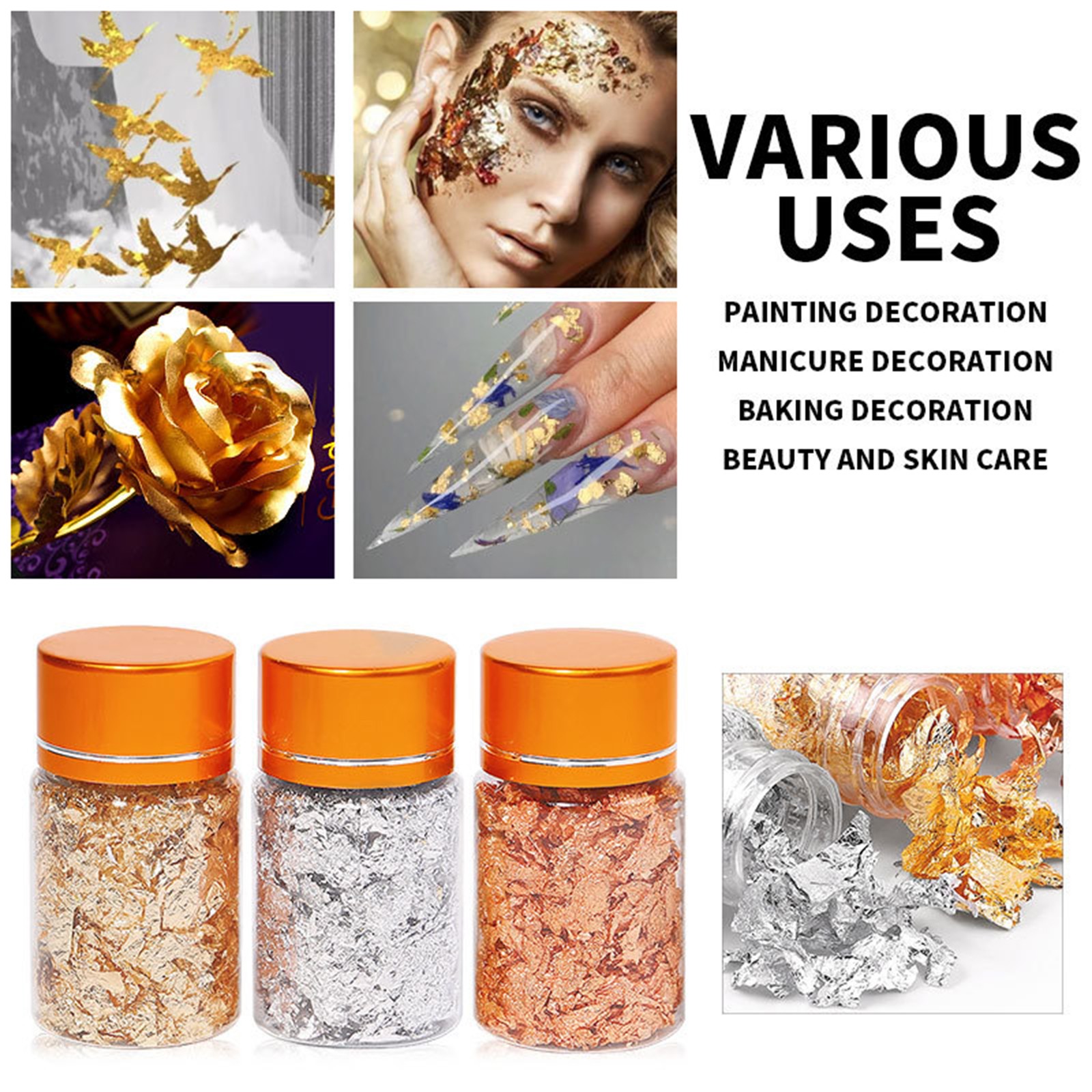 1-3 Bottles Golden Foil Flakes Gilding Flakes Made Of Tinfoil For Metallic MVML