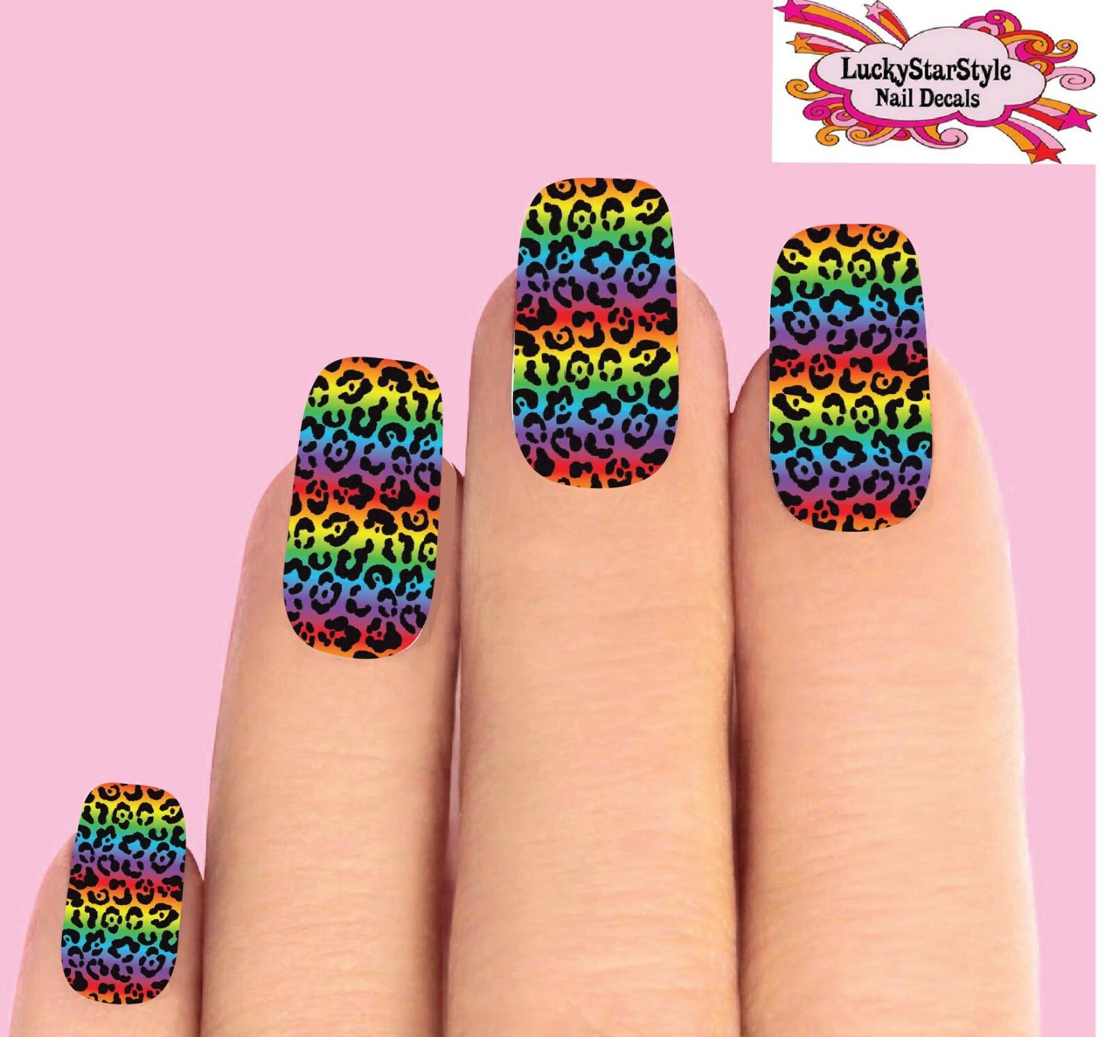 Waterslide Full Nail Decals Set of 10 – Colorful Rainbow Leopard Print