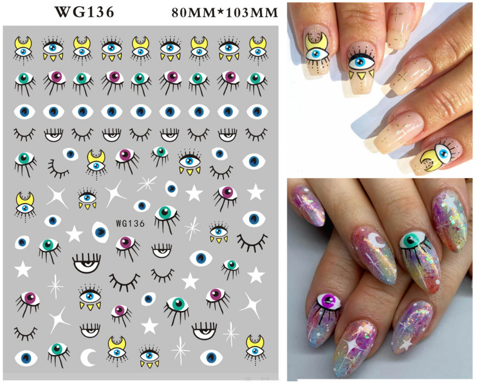 Abstract Color Evil Eye Nail Art Decal Sticker Hamsa Hand of Fatima 3D DIY NH3