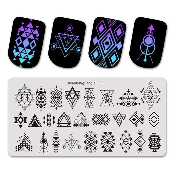 BeautyBigBang XL-055 Nail Stamp Plate Tribal Aztec Triangle Retro Arcade HTF
