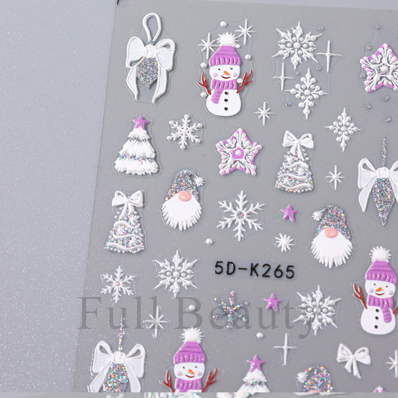 5D Embossed Christmas Snowflake French Santa Star Nail Art Sticker Manicure NH24