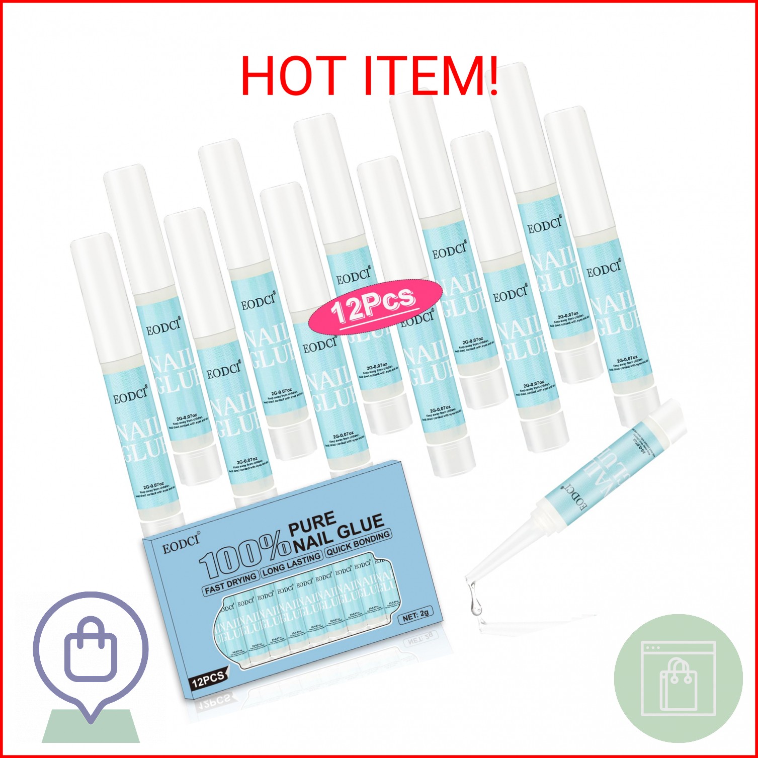 EODCI 12pcs Nail Glue Super Strong for Acrylic Nails Press on Nails Professional