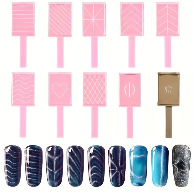 Cat Eye Nail Magnet Tool Kit 17PCS Magnetic Wand Pen Gel Polish Nail Art Pink