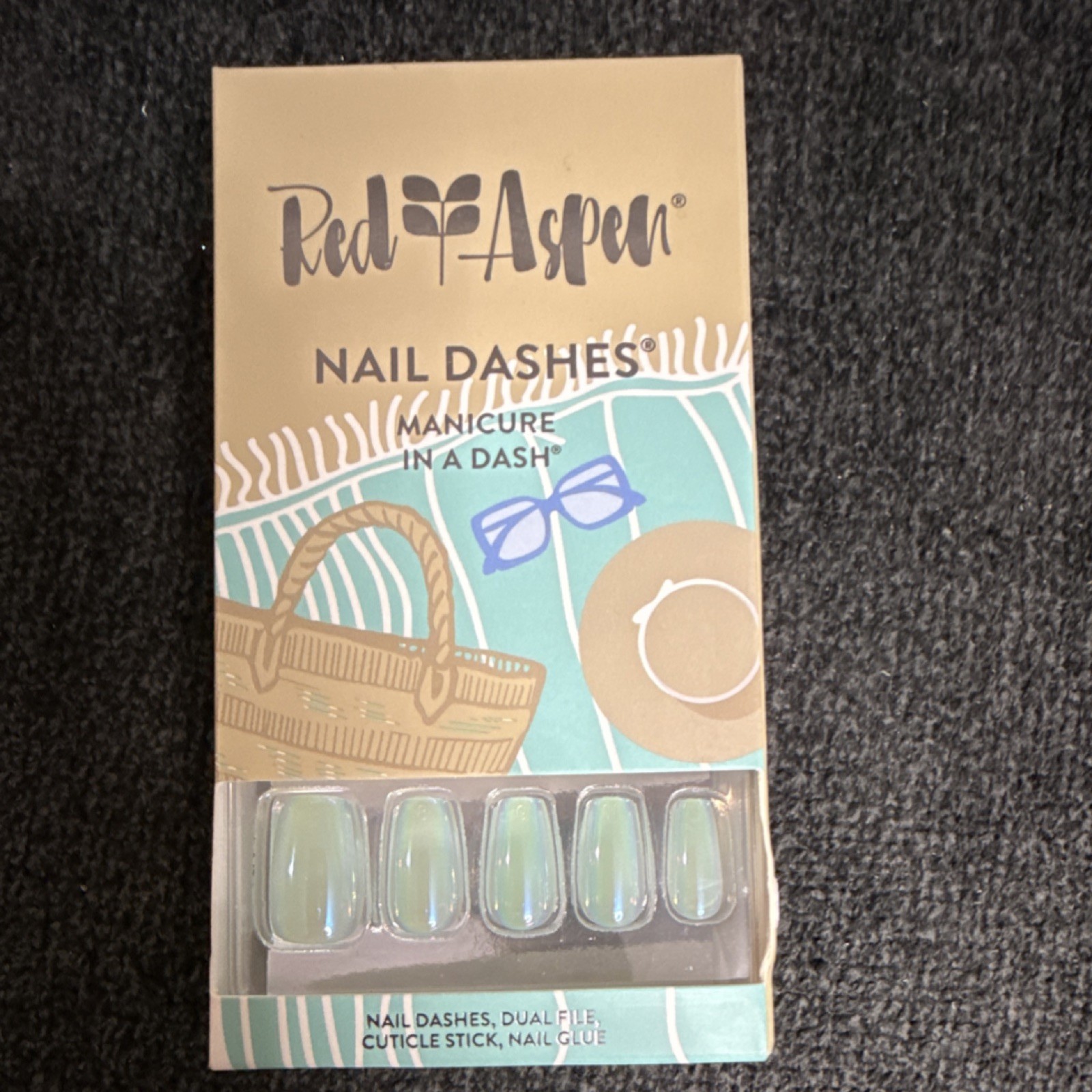 Red Aspen Iridescent Green Square Short Press-On Nails, Glue Included
