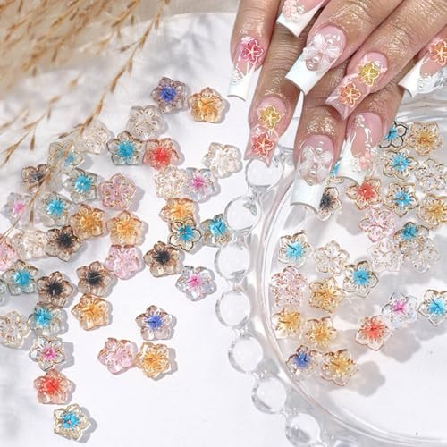 56 Pcs Flower Nail Charms Clear Colorful Crystal Nail Charms for Nails 3D