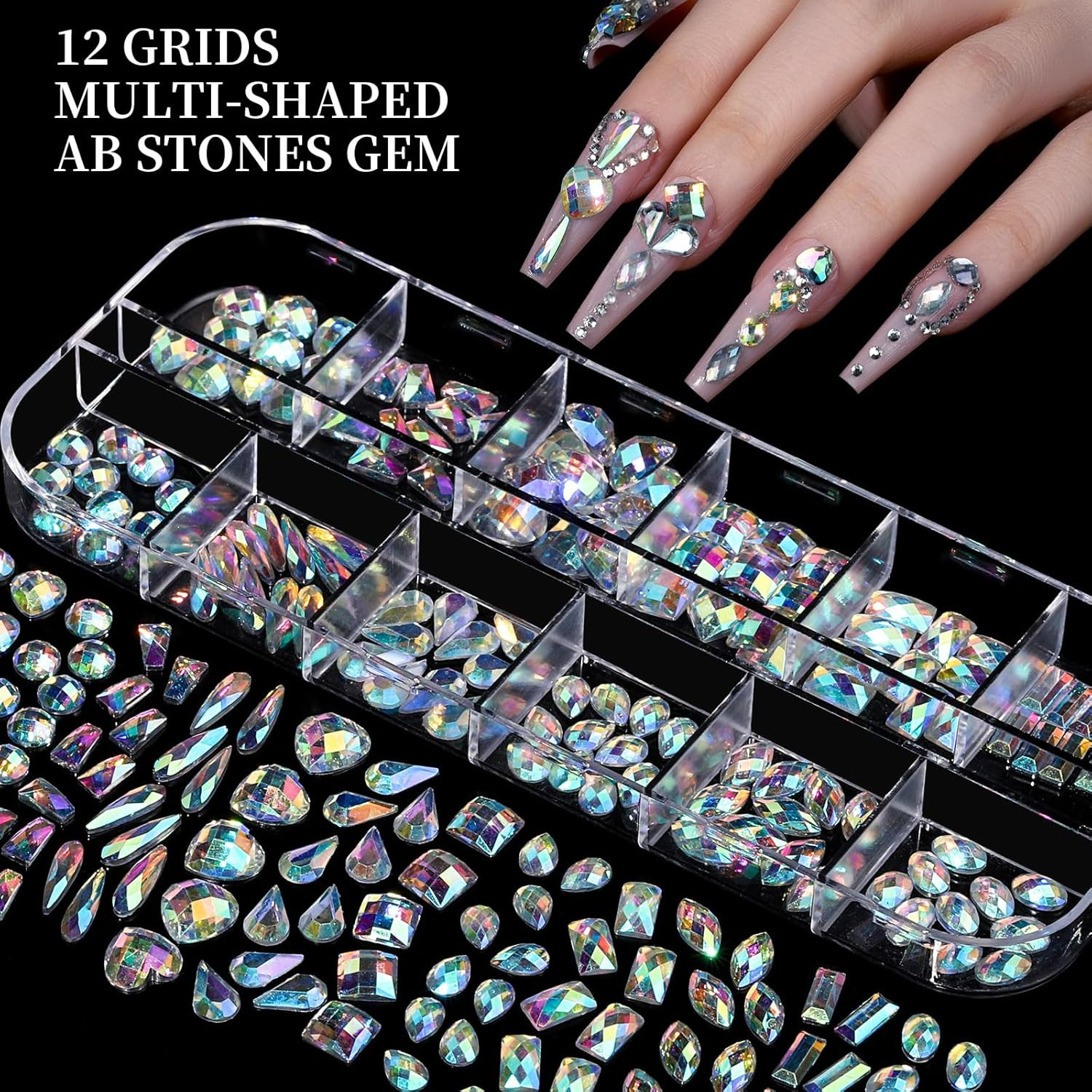 Nail Charms, Nail Rhinestones Kit with 8 Boxes of Nail Gems, 3D Charms for Nails