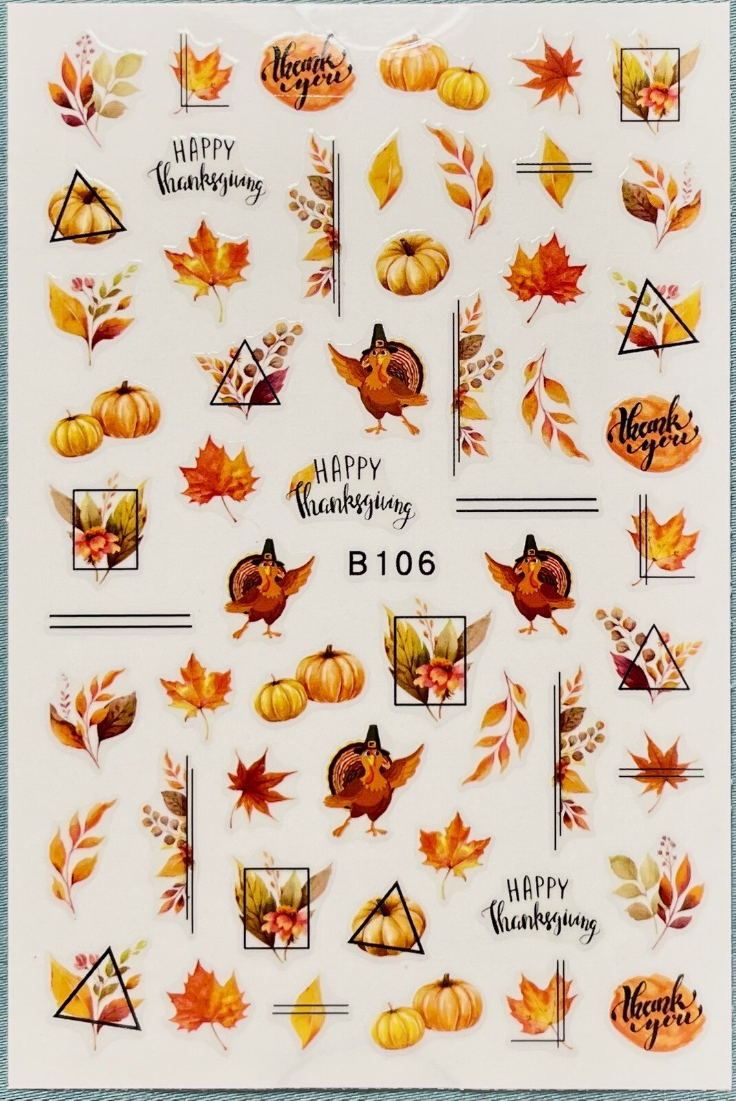 Nail Stickers Art Decal DIY Design 3D Waterproof Colorful Pumpkin Turkey B106