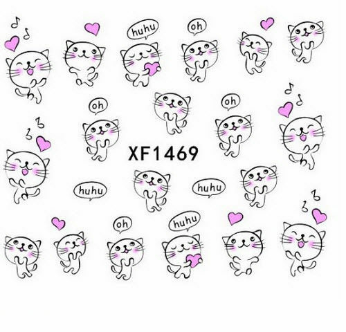 Nail Art Water Transfer Sticker Decal Stickers Pretty Flowers Cat Pink XF1469