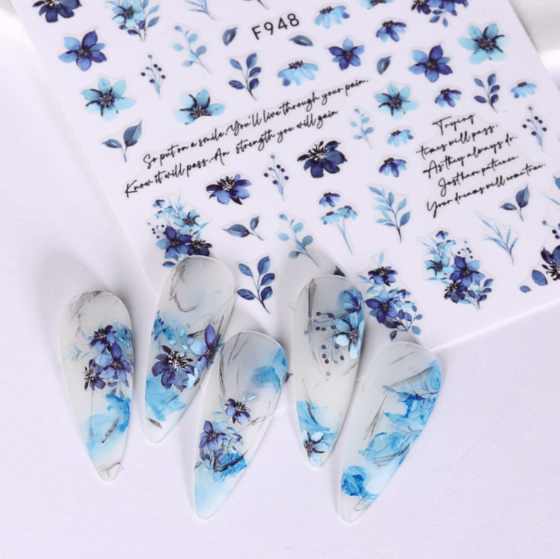 3D Flowers Camellia Nail Stickers Geometric Line Floral Leaf Daisy Decals NS52