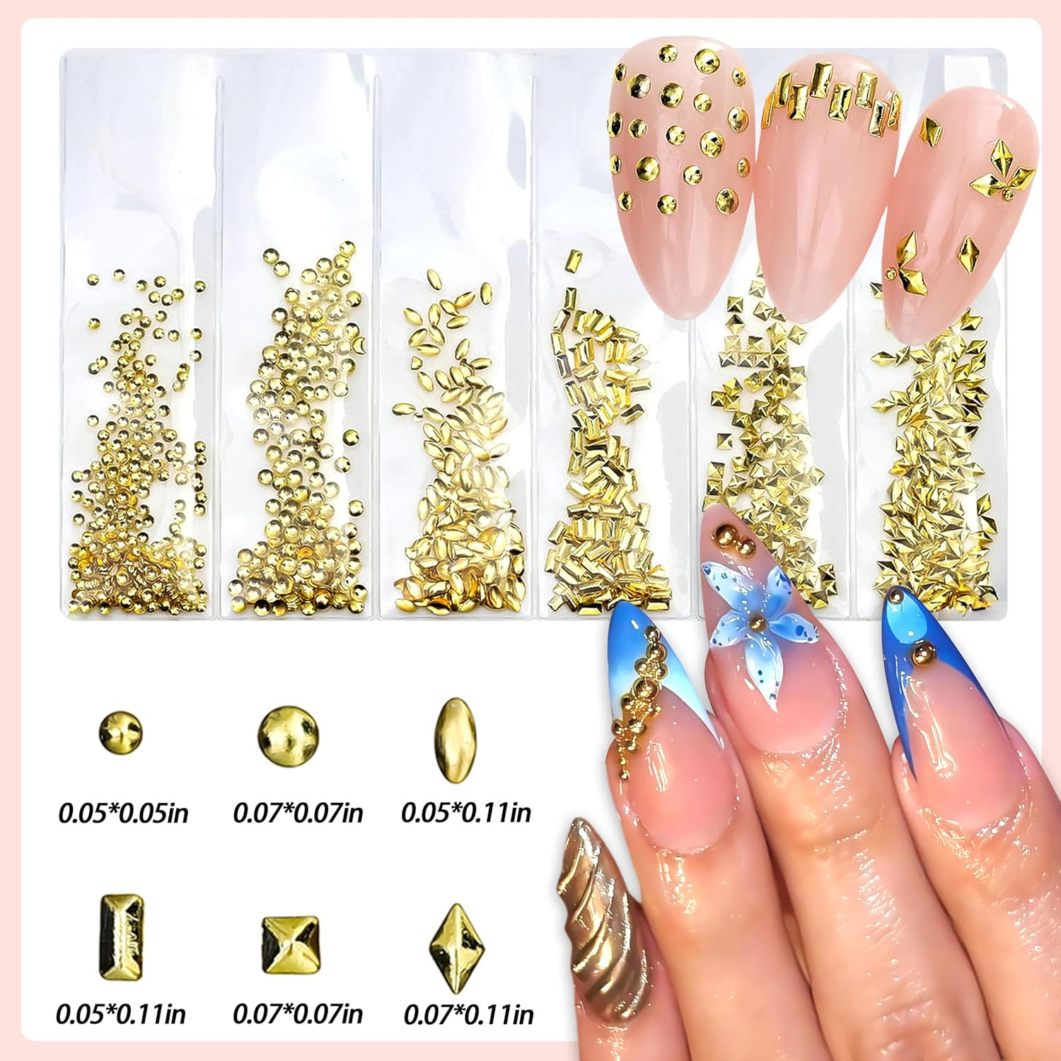 600Pcs 3D Gold Star Moon Nail Art Rhinestones Metal Star Moon Nail Charms Multi-
