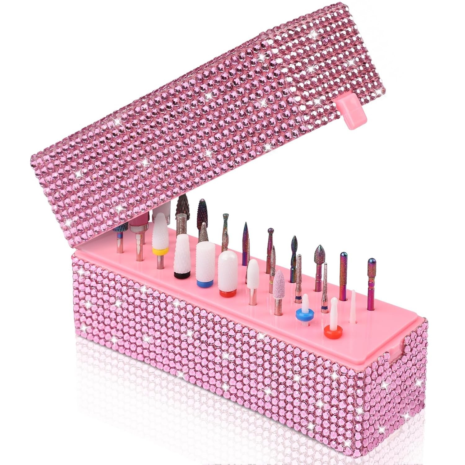 Nail Drill Bits Holder Box: 30 Holes Rhinestone Drill bit Holder Nail tech fo…