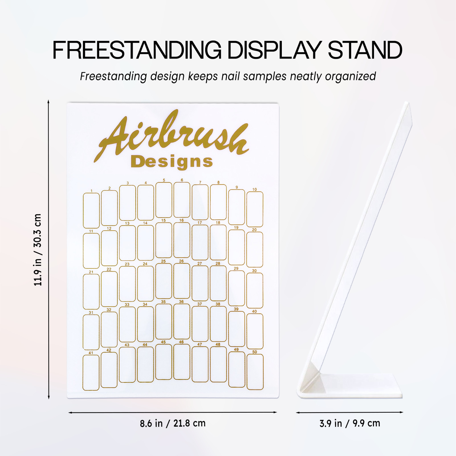 Beauticom Gold 50 Slot Nail Tip Display Board for Salon Quality Airbrush Designs