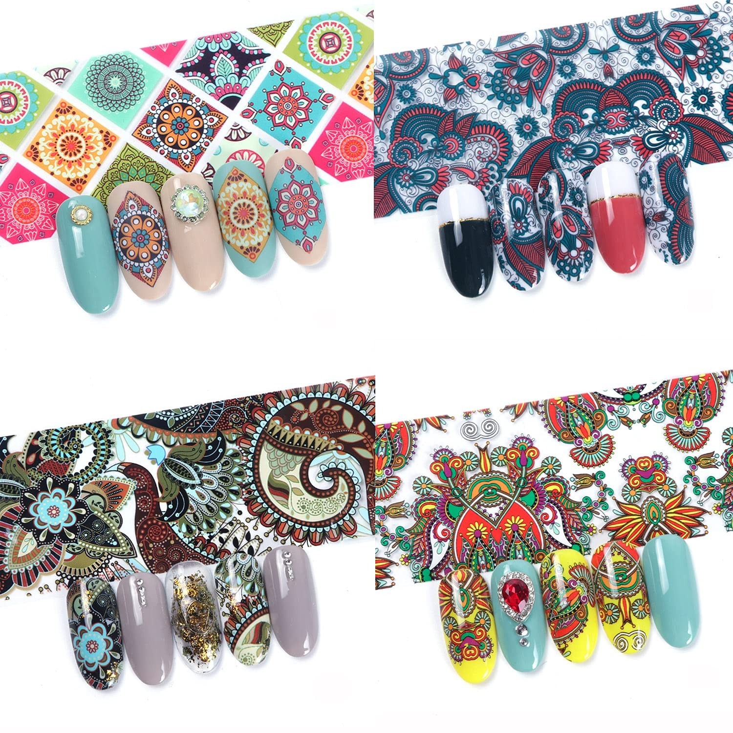 10 Sheets Nail Foil Transfer Stickers Holographic Floral Geometric Nail Art D…