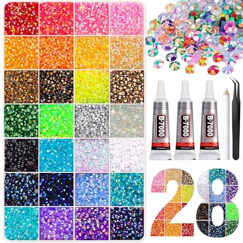 32000Pcs Resin Rhinestones 3mm Jelly AB 28Colors for Bedazzling Glitter Kit