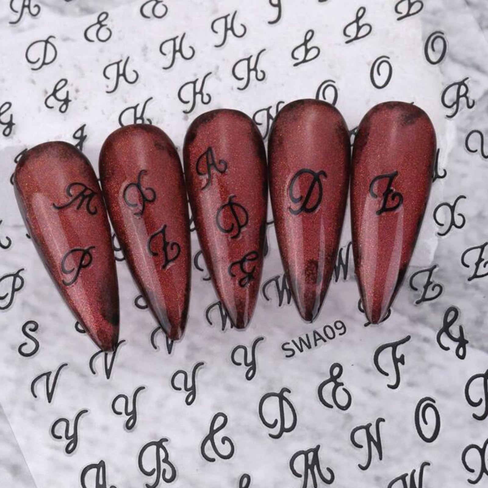 NOOEPC Letter Nail Stickers, 8 Sheets 3D Gold, Silver, Black and White