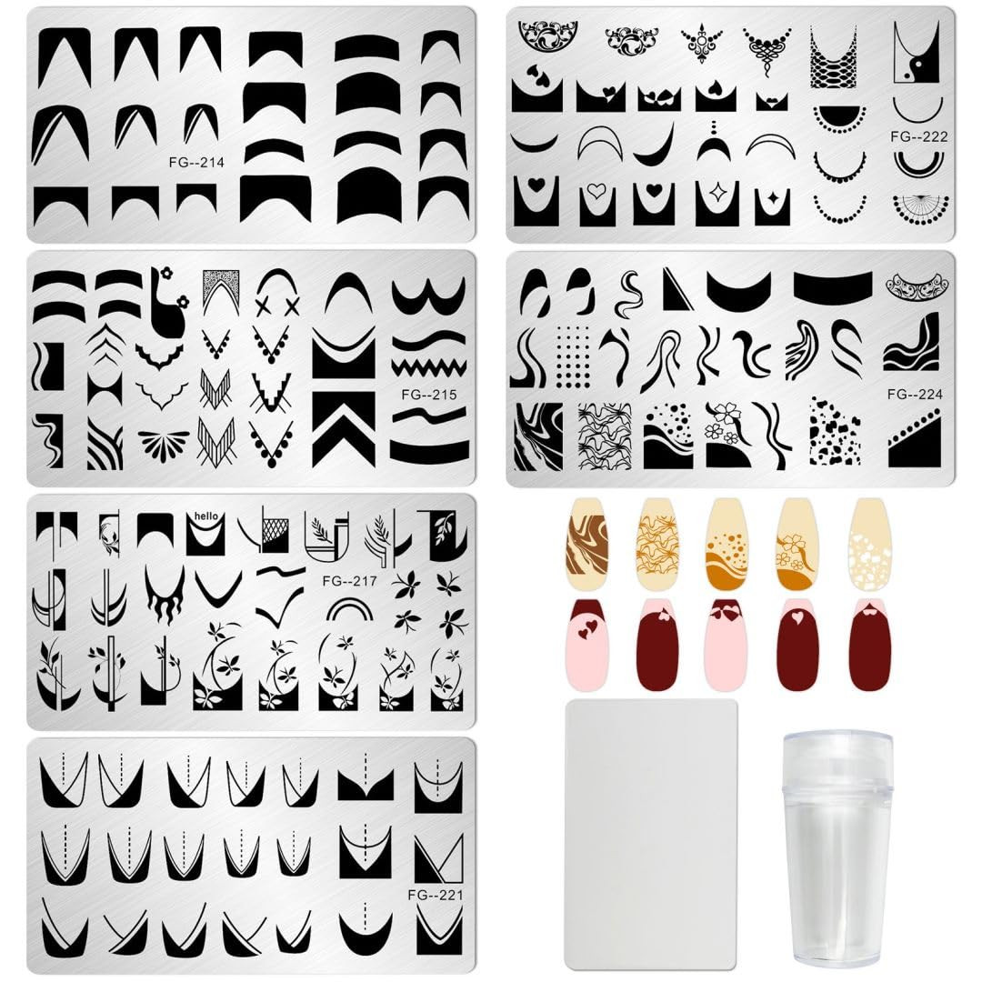 6pcs Nail Stamper Kit French Nail Stamping Plate Heart Geometric Image Nail Sten