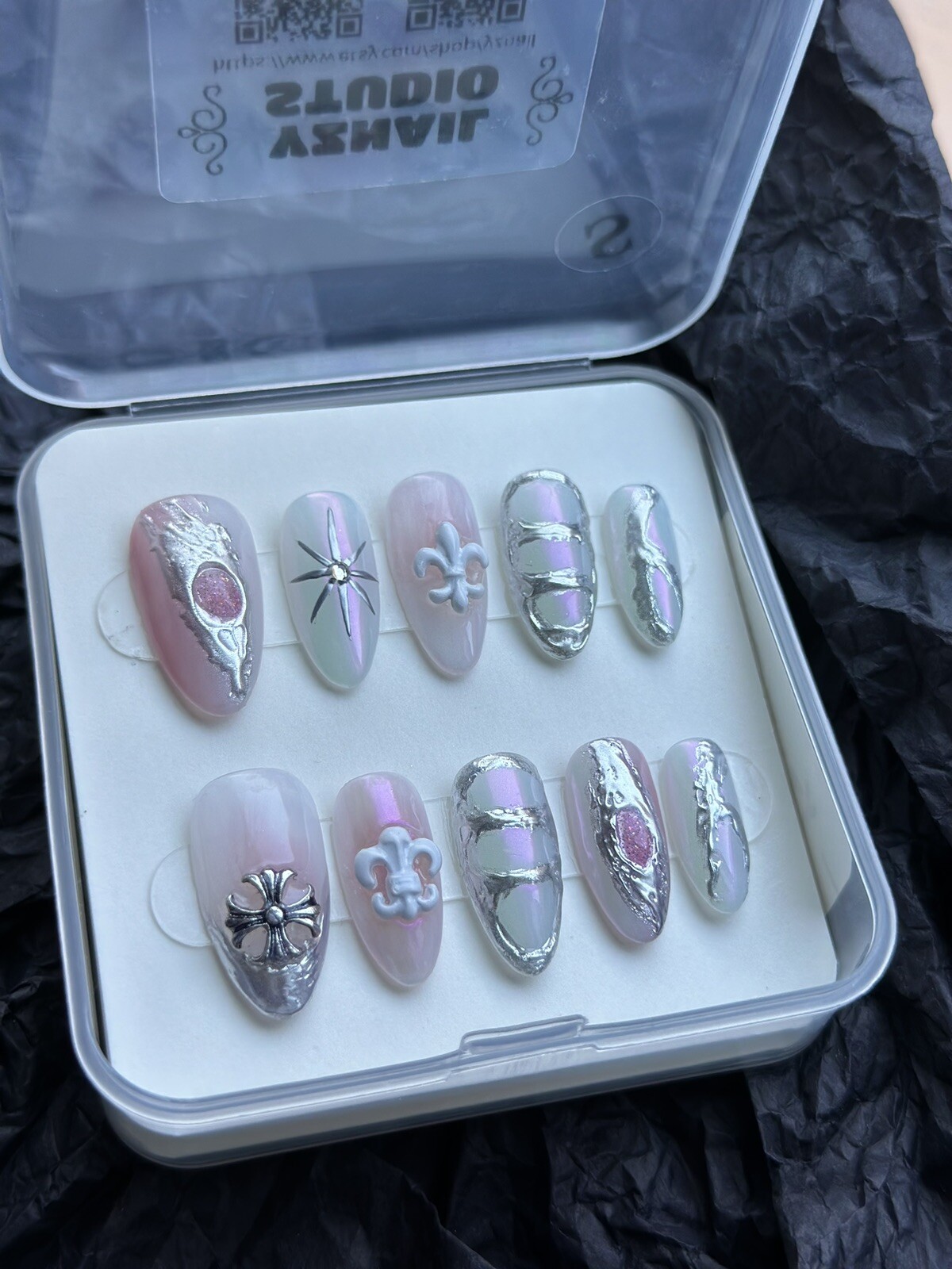 CUSTOM Handmade press on Gel nails Medium Almond Y2k Style Nails Set Size:S