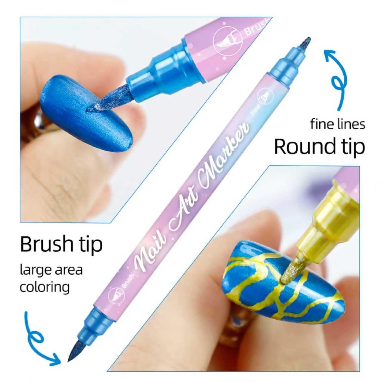 Metallic Nail Art Pens Set, 10 Colors Double Ended Nail Polish Pens for DIY N