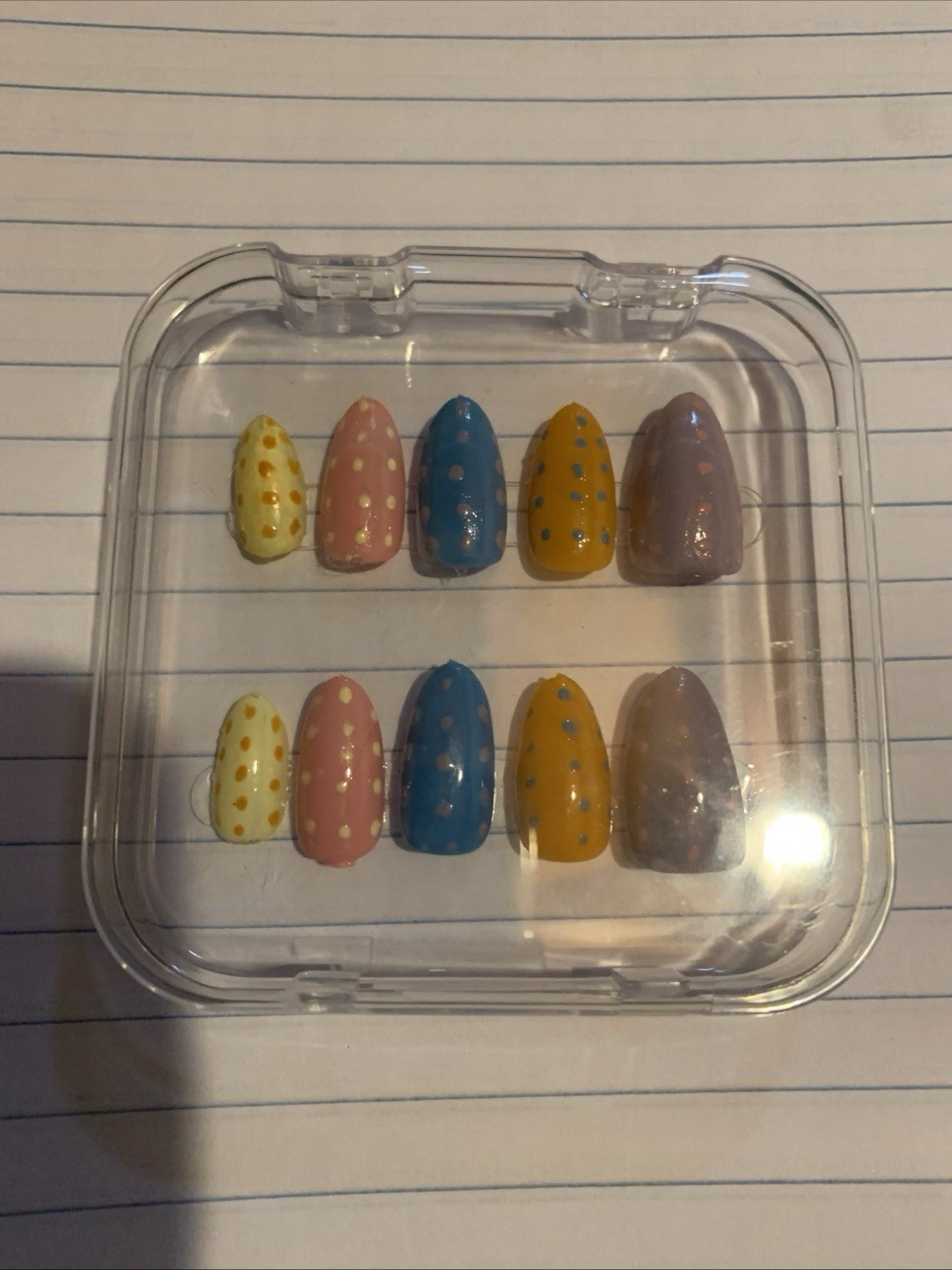 Purple,pink,yellow,blue,orange poka dot False Nails