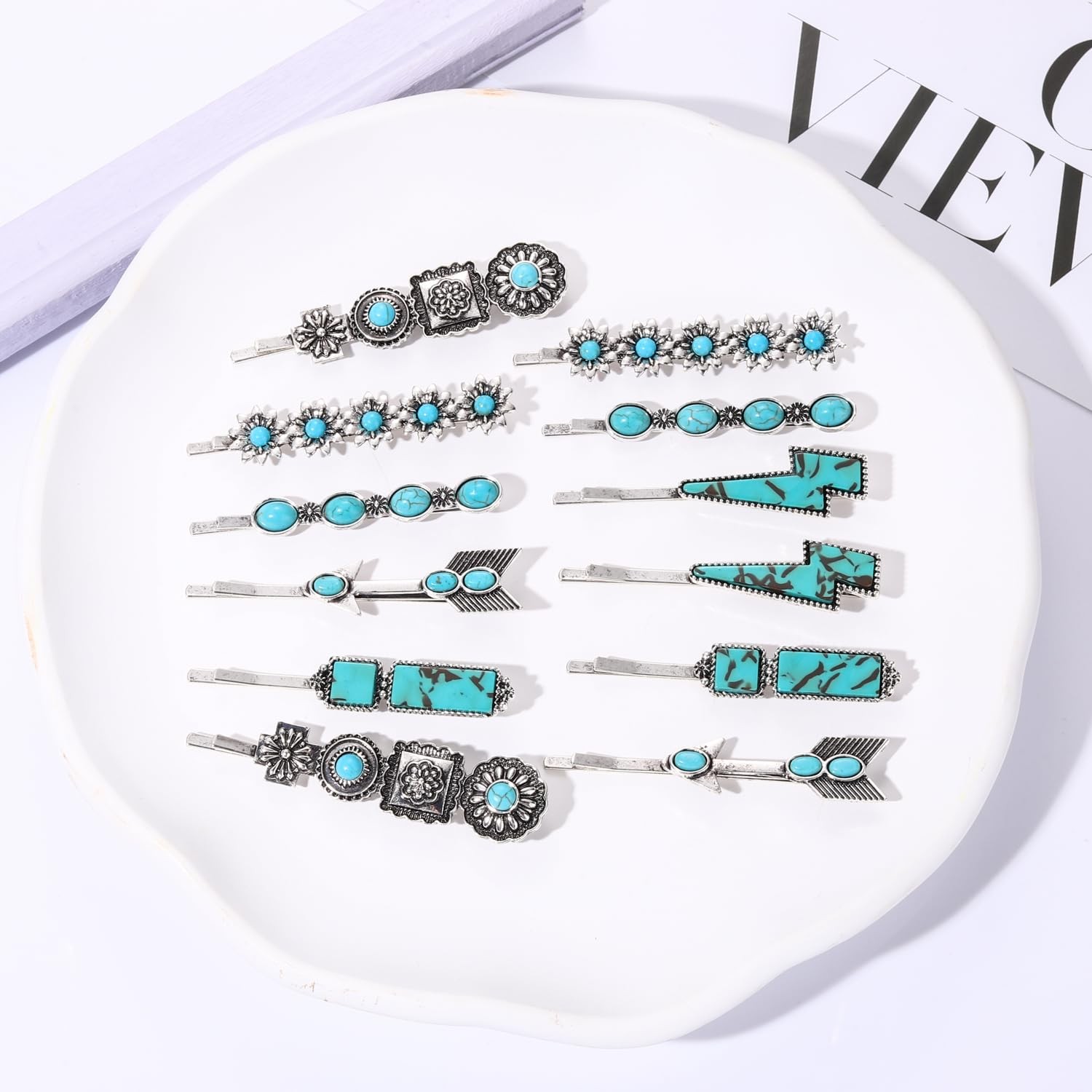 Hair Pin for Women Western Turquoise Clips 1 Count (Pack of 1), 12pcs