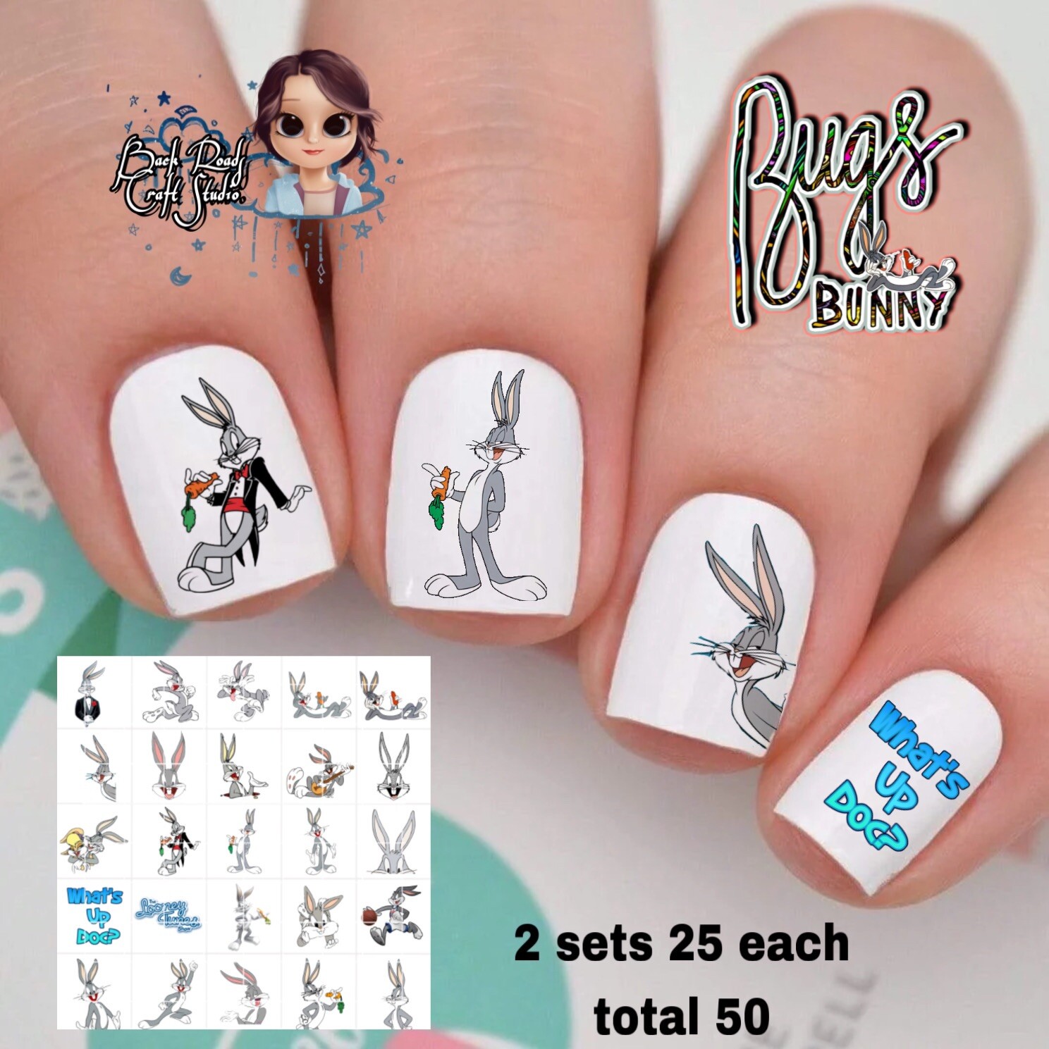 Bugs Bunny Waterslide Nail Art Decals Set Of 50 Instructions & Bonus