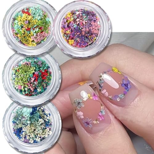 Spring Dried Flowers Nail Art Stickers Decals, Colorful 3D Dry Flower Style-4