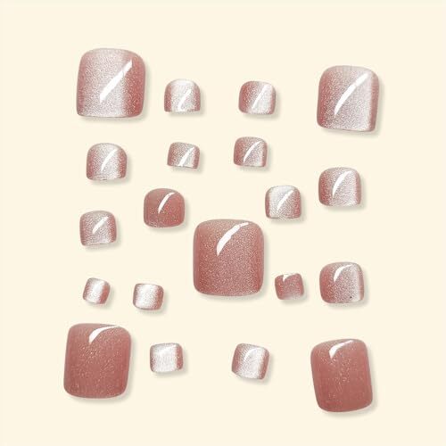 24 Pcs Press on Toenails Short Square – SHUXILIN Cute Pink Glitter Fake Toe