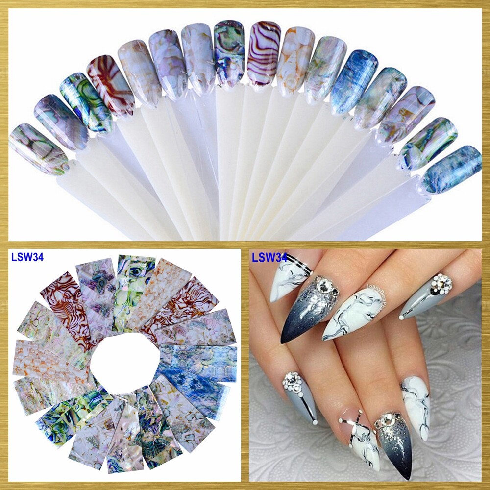 Marble Texture Flowers Butterfly Heart Nail Foil Transfer Sticker 16pcs 20X4cm