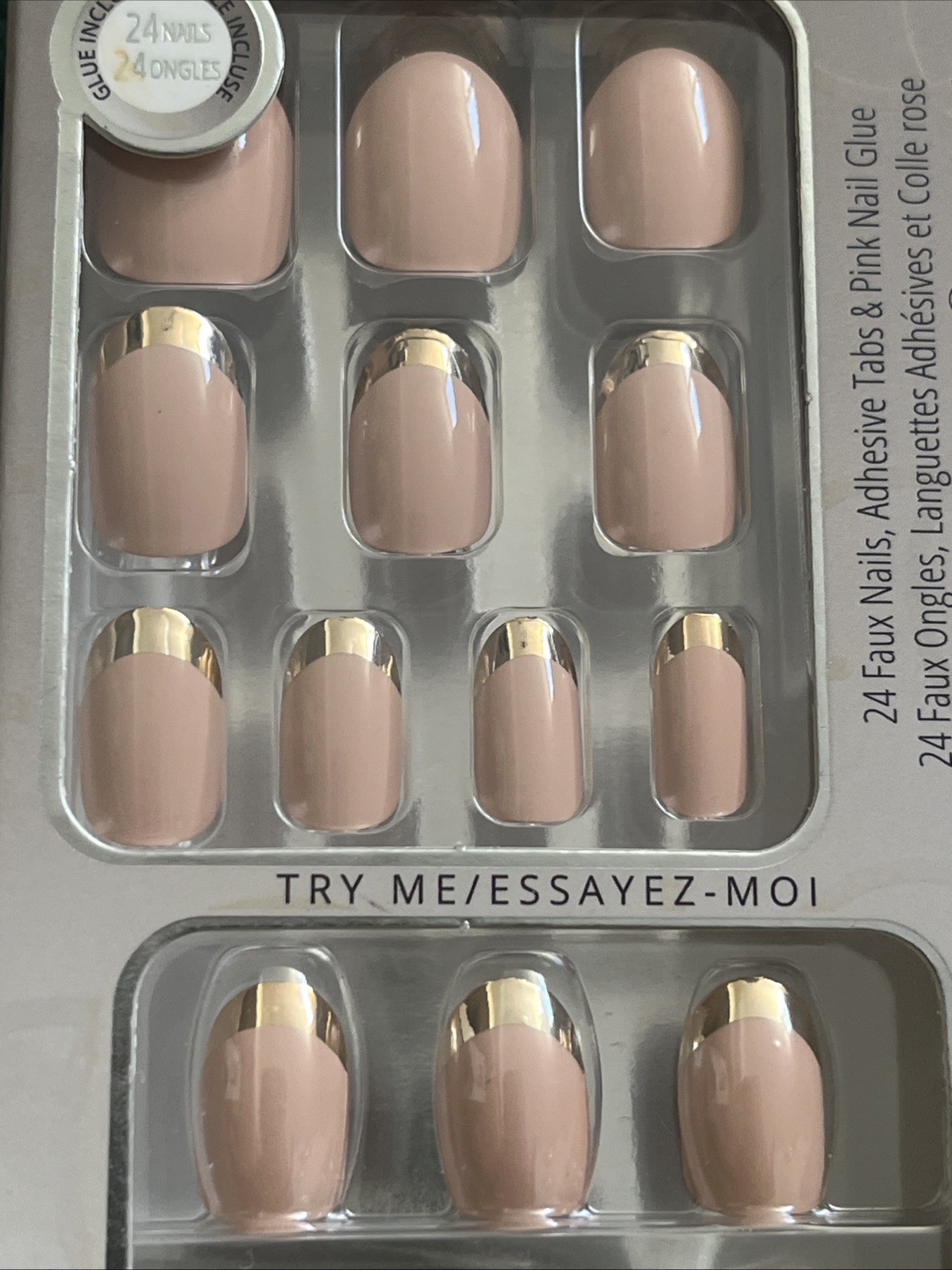 Helios Nail System Gel Effect Press On Nails 24 Count Pack Of 1 Nude With Gold