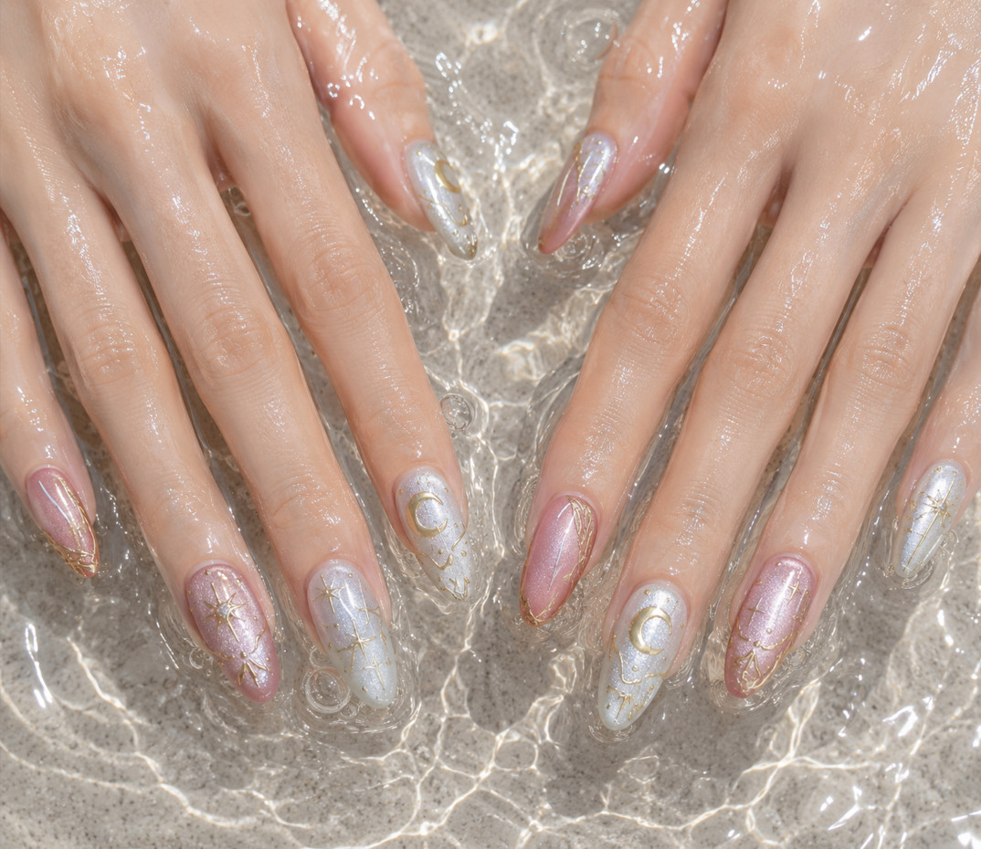 24Pcs Middle Length French Press On Nails 3D Pearl Almond