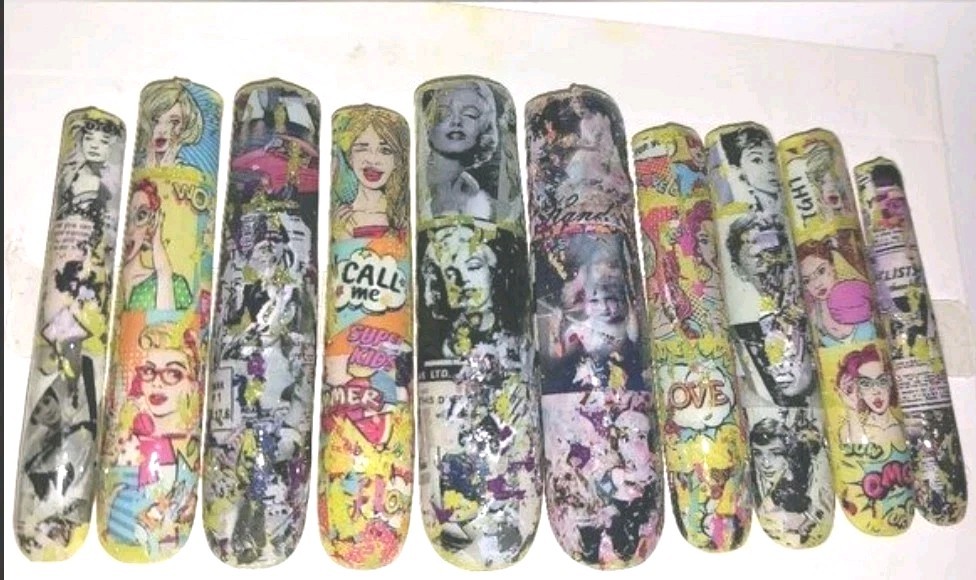 Handmade 3XL Celebrity Themed Comic Book Theme Acrylic Press on Nails Sz Large