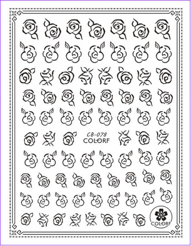 Nail Art 3D Decal Stickers black design flowers roses leaves CB078